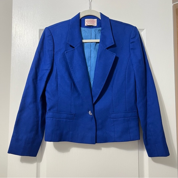 Vintage Pendleton Jewel Tone Blue 100% Wool Blazer Jacket - Picture 1 of 13